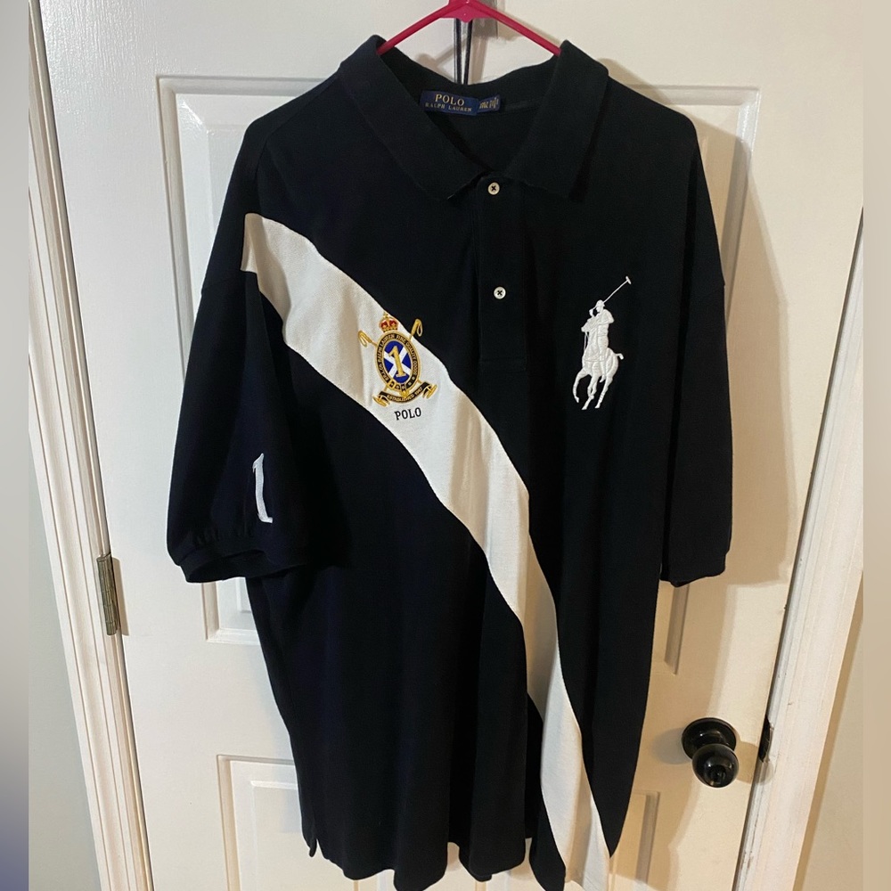 Black and white stripe polo.